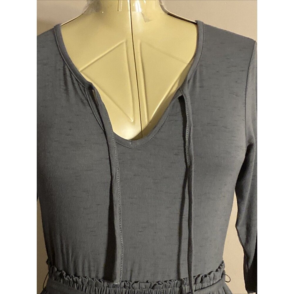 Matilda Jane Sz S Grey Gray Midi Dress Elastic/Tie Waistband V-Neck 3/4 Sleeve - Picture 4 of 12
